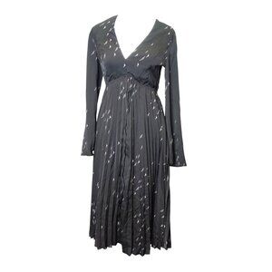 Avec Les Filles Black Lightning Bolt Long Sleeves Pleated Midi Dress Women's NWT